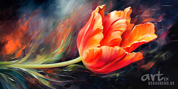 Orangene Tulpe - modernes digitales Blumengemälde Wandbild auf Leinwand oder Acrylglas