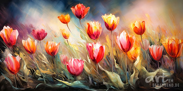 Tulpenfeld - modernes digitales Blumengemälde Wandbild auf Leinwand oder Acrylglas