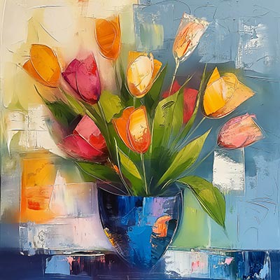 Tulpenstrauß - Modernes abstraktes Gemälde eines Tulpenstraußes, hochwertiges Wandbild auf Leinwand, Acrylglas, Alu-Dibond oder als Poster
