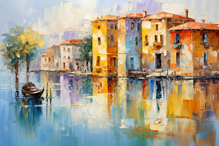 Burano - modernes Wandbild im Stil eines Gemäldes als Kunstdruck auf Leinwand, Acrylglas, Alu-Dibond oder als Poster