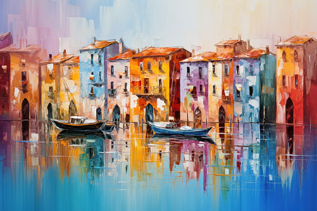 Burano III - modernes Wandbild im Stil eines Gemäldes als Kunstdruck auf Leinwand, Acrylglas, Alu-Dibond oder als Poster