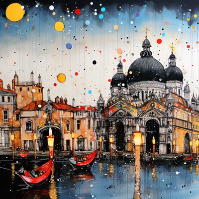 Venedig Illustration - modernes Wandbild im Stil eines Gemäldes als Kunstdruck auf Leinwand, Acrylglas, Alu-Dibond oder als Poster