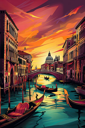 Venedig Illustration - Venedig Illustration im Vector Art Stil als Kunstdruck auf Leinwand, Acrylglas, Alu-Dibond oder als Poster