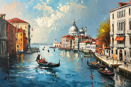 Venedig wie gemalt - Wandbild im Stil eines klassischen Gemäldes, auf Leinwand, Acrylglas, Alu-Dibond oder als Poster
