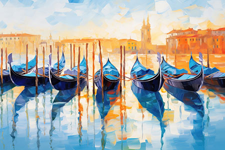 Venezianische Gondeln - Kunstdruck eines modernen digitalen Gemäldes auf Leinwand, Acrylglas, Alu-Dibond oder als Poster