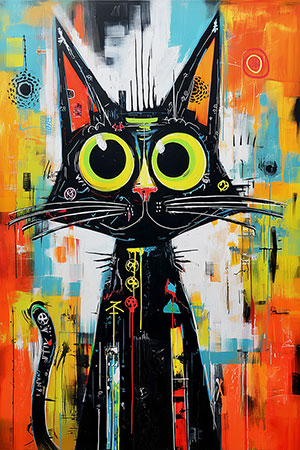 Katzenmotiv im Streetart Style als Wandbild auf Leinwand, als Acrylglasbild, auf Alu-Dibond oder als Poster.