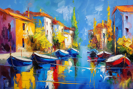 Verträumtes Fischerdorf - Landschaftsgemälde als Kunstdruck auf Leinwand, Acrylglas, Alu-Dibond oder als Poster