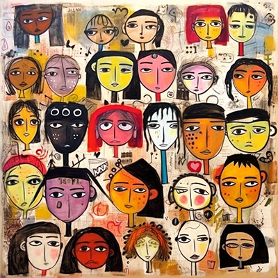 Abstrakte Gesichter - modernes digitales Gemälde Wandbild auf Leinwand oder Acrylglas