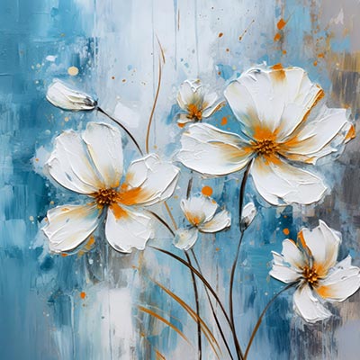 Weiße Blüten - modernes digitales Blumengemälde Wandbild auf Leinwand oder Acrylglas