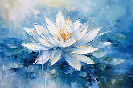 Weisse Seerose - modernes Wandbild im Stil eines Gemäldes als Kunstdruck auf Leinwand, Acrylglas, Alu-Dibond oder als Poster