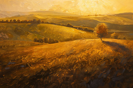 Weite Felder - Wandbild im Stil eines Landschaftsgemäldes als Kunstdruck auf Leinwand, Acrylglas, Alu-Dibond oder als Poster