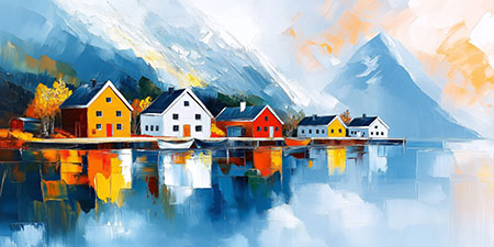 Gemälde einer weiten Fjordlandschaft - Bild auf Leinwand, Acrylglas, Alu-Dibond, als Poster oder auch Akustikbild.