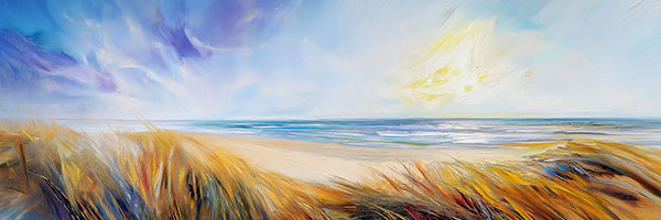 Dünen und Nordsee Panoramagemälde Bild auf Leinwand, Acrylglas oder als Poster
