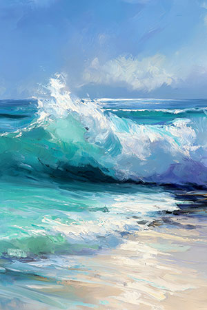 Welle am Strand modernes Gemälde, hochwertiger Kunstdruck auf Leinwand, Acrylglas, Alu-Dibond, als Poster oder auch Akustikbild.