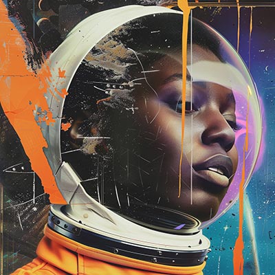 Weltraumpionierin - modernes Pop Art Wandbild auf Leinwand, Acrylglas, Alu-Dibond oder als Poster