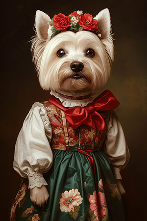 Westie im Dirndl Bild auf Leinwand, Acrylglas oder als Poster