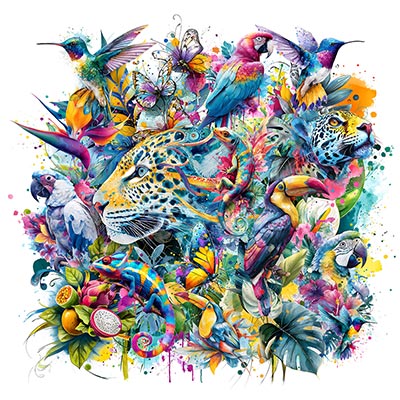 Wildes Paradies Kunstvolle Collage auf Leinwand, Acrylglas oder als Poster