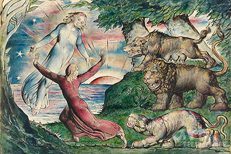 William Blake - Dante flieht vor den drei Bestien - Alte Meister als Kunstdruck auf Leinwand, Acrylglas, Alu-Dibond oder als Poster