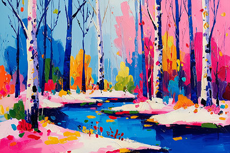 Winterlicher Wald - Gemälde als Wandbild auf Leinwand