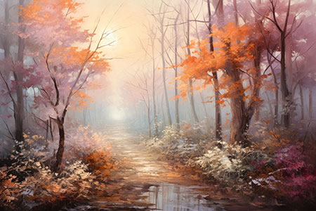 Spätherbst im Wald - Gemälde Kunstdruck auf Leinwand, Acrylglas oder Poster