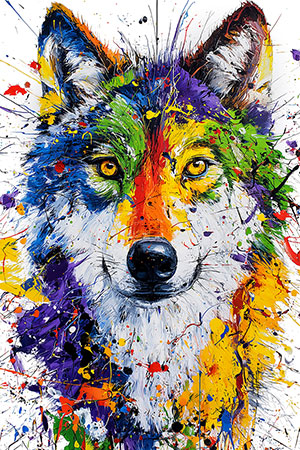 Modernes Wolf Gemälde, Bild auf Leinwand, Acrylglasbild, auf Alu-Dibond oder als Poster.