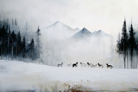 Wolfsrudel Gemälde Kunstdruck auf Leinwand, Acrylglas oder als Poster