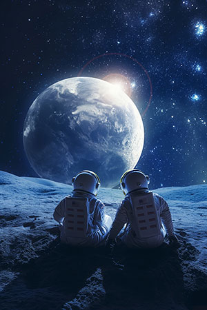 Zwei Astronauten - Fotorealistische Illustration als Kunstdruck auf Leinwand, Acrylglas, Alu-Dibond oder als Poster