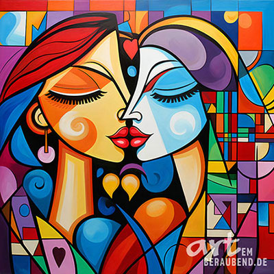 Der Kuß - modernes digitales Gemälde Wandbild auf Leinwand oder Acrylglas