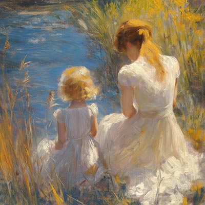 Mädchen am Fluss - London Impression im Stil einer kreativen Fotografie auf Leinwand, Acrylglas, Alu-Dibond oder als Poster