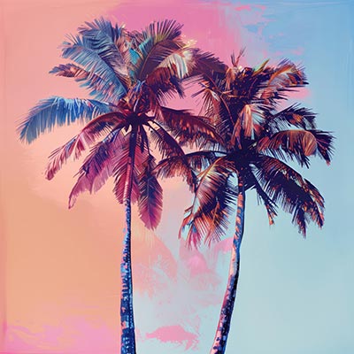 Palmen - dekoratives modernes Wandbild im Retro-Stil auf Leinwand, Acrylglas, Alu-Dibond oder als Poster