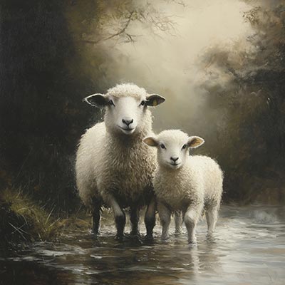 Zwei Schafe - Wandbild im Stil eines Gemäldes auf Leinwand, Acrylglas, Alu-Dibond oder als Poster
