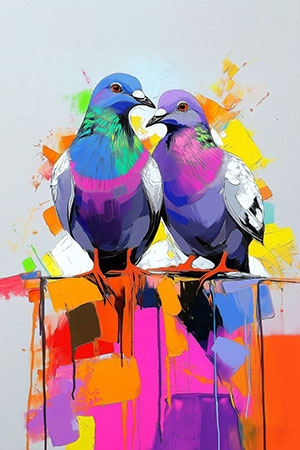 Zwei Tauben - Wandbild im Stil eines Gemäldes als Kunstdruck auf Leinwand, Acrylglas, Alu-Dibond oder als Poster